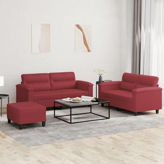 vidaXL Vidaxl - Juego De Sof&aacute;s Con Cojines 3 Piezas Cuero Sint&eacute;tico Rojo Tinto