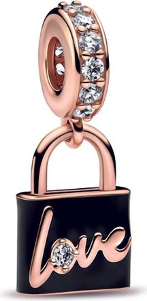 Pandora Love Padlock Dangle Rose/blk Charm In Black