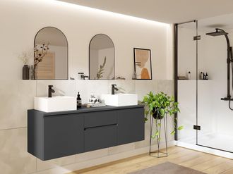 Vente-Unique Mobile per bagno sospeso con doppio lavabo 150 cm Grigio - JIMENA II