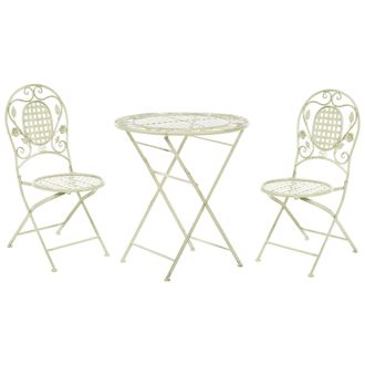 Beliani Conjunto De Balc&oacute;n Hierro Verde Claro Metal Envejecido Plegable Mesa De Centro De 2 Plazas Exterior Resistente Al &Oacute;xido Estilo Retro Franc&eacute;s Bivio