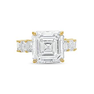 Diana M. Jewels 18kt Yellow gold Lab grown 20ct Asscher Cut Diamond Ring with Asscher Eternity Band