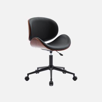 Sweeek Sweeek - Silla De Oficina Con Ruedas, Madera Curvada Y Acabado En Polipiel, Dwight, Negro, 51x53x87 Cm
