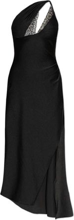 Coperni Asymmetrische Midi-jurk met Kant - Dames - Casual kleedjes - Zwart - S - Satijn - Kleedjes