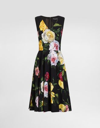 Dolce & Gabbana Peony And Rose-print Cady Calf-length Dress With Circle Skirt - Woman Dresses Print 36