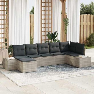 vidaXL Vidaxl - Conjunto De Sof&aacute; De Jard&iacute;n Con Coj&iacute;n 7 Pcs Gris Claro Polirat&aacute;n