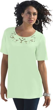 Roaman's Plus Size Eyelet Cutout Tee in Green Mint at Nordstrom, Size 6X