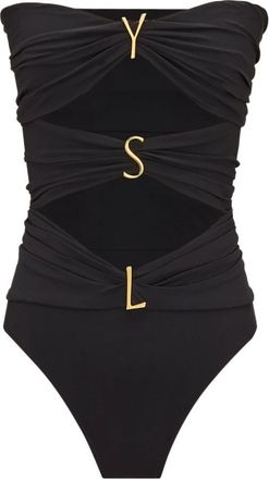 Saint Laurent Strapless Cut-Out Gathered Swimsuit - Dames - Badpakken - Zwart - S - Badmode