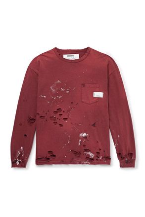 Neighborhood Savage Distressed Paint-Splattered Cotton-Jersey T-Shirt