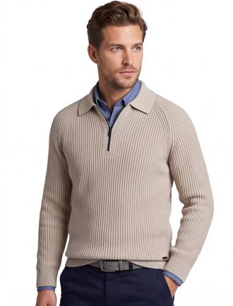 Genti half zip trui beige gebreid katoen