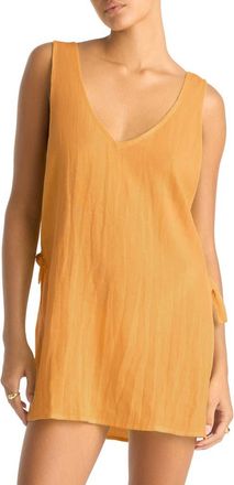 Vitamin A Riviera Sleeveless Linen Cover-Up Minidress in Creamsicle at Nordstrom, Size X-Small