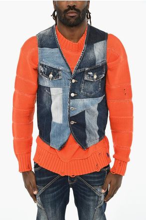 Dsquared2 Gilet In Denim Effetto Patchworck taglia 46