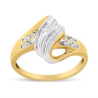 House of Brilliance 10K Gold 1.00 Cttw Round And Baguette Diamond Accent Bypass Ring in Yellow at Nordstrom, Size 7