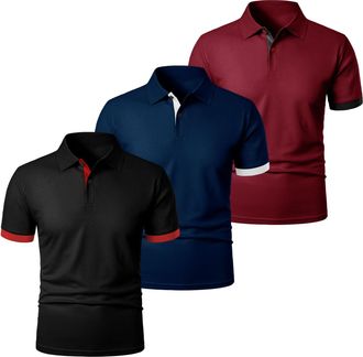 Generic Polo Shirts for Men Pack of 3 Short Sleeve Golf Shirt Moisture Wicking Work Clothes Button Down Tops Summer Slim Tees Poloche De Hombre(Black+Dark Blu