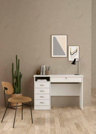 Dmora Escritorio Con Cinco Cajones, Color Blanco, Medidas 109 X 75 X 48 Cm, Con Embalaje Reforzado - Dmora
