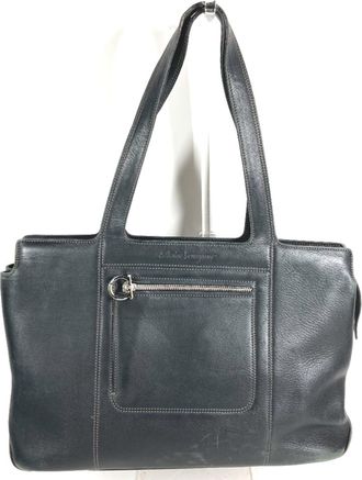 Ferragamo Black Leather Shoulder Bag Tote Bag (Pre-Owned)