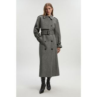 Karen Millen Herringbone Tailored Maxi Coat in Grey at Nordstrom, Size 10