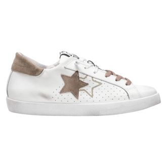 2Star 2Star, Schoenen, Dames, Wit, 37 EU, Su&egrave;de, Witte leren sneaker met bruine su&egrave;de details