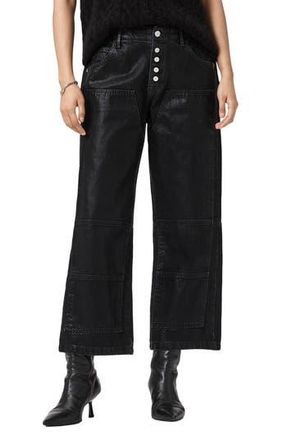 AllSaints Tay Wide Leg Carpenter Jeans in Coated Black at Nordstrom Rack, Size 24