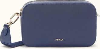 Furla Net Borsa A Tracolla Mini Blu Reale Pelle Di Vitello Granata + Nastro Logato Donna