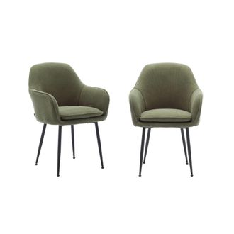 Sweeek Sill&oacute;n de pana con patas de metal negro mate, set de 2, kaki oscuro