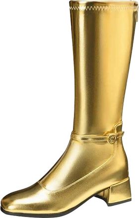 Generic Womens Stylish Knee High Boots Round Toe Medium Block Heel With Functional Side Zipper And A Decorative Belt Clasp