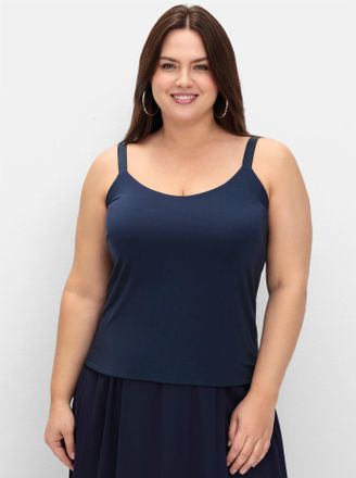 Sheego Spaghettitop SHEEGO, Damen, Gr. 44, blau (marine), 70% Modal, 24% Polyester, 6% Elasthan, unifarben, Rundhals, Tops Spaghettitop