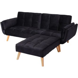Hhg Non utilizzato] Divano letto angolare con penisola sof&agrave; reclinabile HHG 546 legno velluto nero