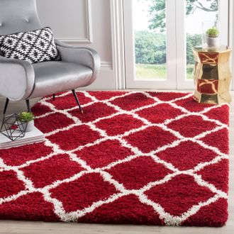 Safavieh Hudson Shag Machine Made Area Rug, Red / Ivory Shag Flokati Style Easy Care