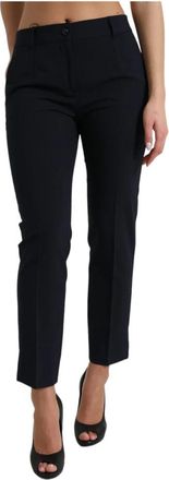 Dolce & Gabbana Elegante Tapered Broek in Blauw - Dames - Slim Fit Broeken - Blauw - M - Wol - Broeken