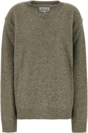 Maison Margiela Pilling Truien Sweater - Dames - V-hals truien - Groen - L - Katoen - Truien & Vesten
