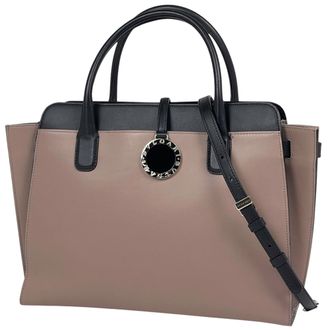 Bulgari Beige Black Leather Tote Bag (Pre-Owned)