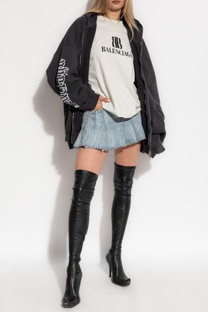 Balenciaga Pleated Denim Skirt, Womens, Blue