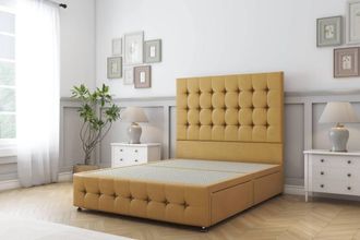 Sloomy Berlin Plush Divan Base 2 Drawers - 54 Headboard & 12 Footboard in Mustard | Size: Small Single