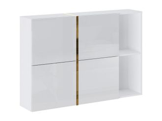 Vente-Unique Zapatero con 4 compartimentos abatibles y 2 huecos - Blanco y dorado - MARZIALO