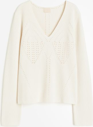 H&M Pullover in Pointellestrick - White
