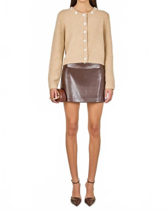 English Factory Floral Button Knit Cardigan Top In Tan
