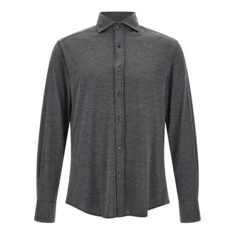 Brunello Cucinelli Geknoopte blouse met lange mouwen - Heren - Overhemden - Grijs - Maat: S Katoen
