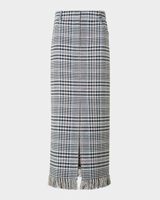 Akris Fringed Check Cotton-Blend Midi Skirt