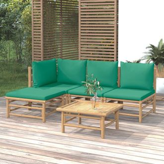 vidaXL Vidaxl - Set De Muebles De Jard&iacute;n 5 Piezas Bamb&uacute; Con Cojines Verde