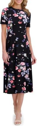 Ted Baker Floral Jersey Midi Dress in Rich Black at Nordstrom Rack, Size X-Small