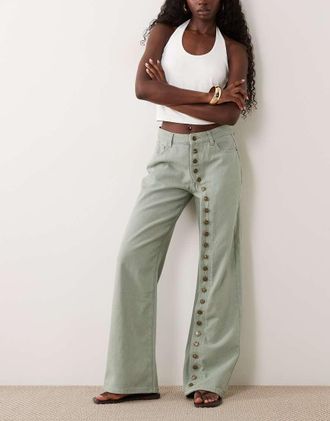 Lioness Penny - Jeans kaki con bottoni asimmetrici e gamba comoda-***
