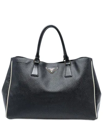 Prada 2010-2025 grote Saffiano Lux Galleria shopper met geperforeerde details - Zwart