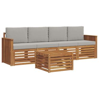 vidaXL Conjunto De Sof&aacute;s De Exterior 5 Pcs Gris Natural Y Claro Vidaxl