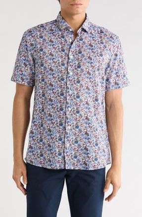 Soul of London Floral Short Sleeve Viscose & Linen Button-Up Shirt in White Multi/Multi at Nordstrom Rack, Size Xx-Large