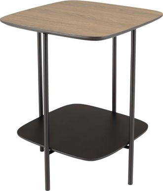 Macabane Mesa auxiliar 2 tableros, tejido moka/negro, patas de metal