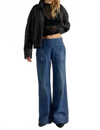 Free People Breezy Denim Pull On Wide Leg Jean In Cobalt