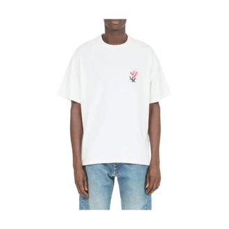 Maison Margiela T-Shirts, male, White, Size: XL Floral MM Embroidered Cotton T-Shirt