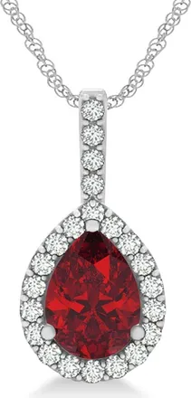 Allurez Pear Shape Lab Diamond & Ruby Halo Pendant 14k White Gold 2.20ct in 2.20/white Gold at Nordstrom, Size 18