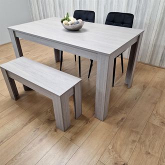 Kosy Koala Modern Grey Rectangle Dining Table Set With 2 Black Velvet Chairs & 1 Bench Dining Room Furniture in Brown