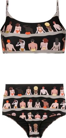 Amir Slama graphic-print bikini - women - Polyamide/Elastane - GG - Black